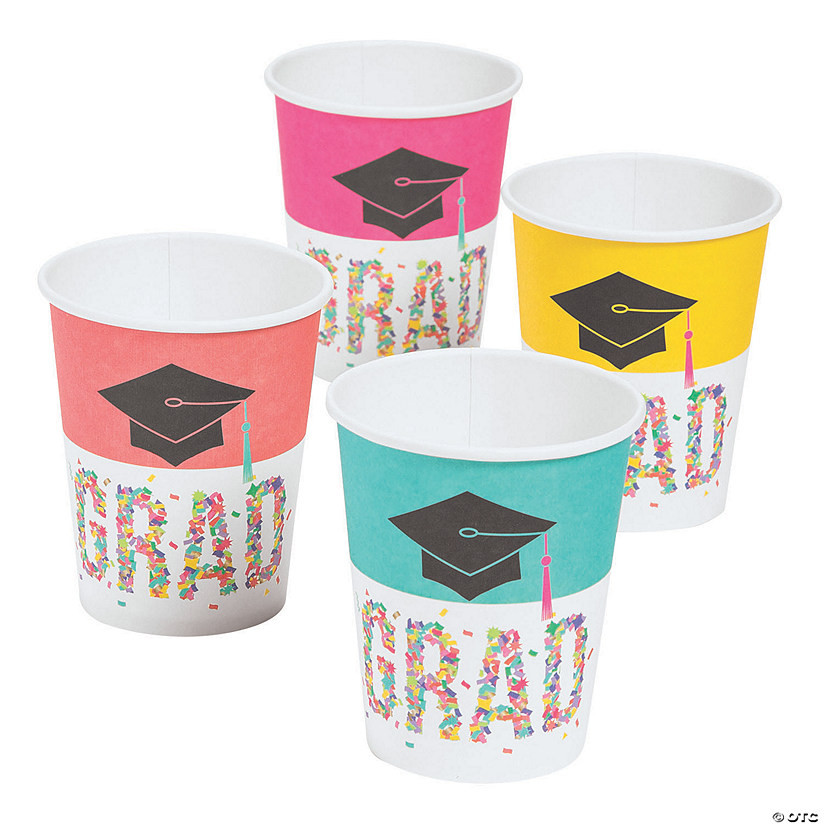 9 oz. Congrats Girl Graduation Party Confetti & Cap Disposable Paper Cups - 8 Ct. | Oriental Trading Company