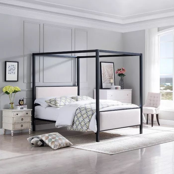 Queen Duane Traditional Iron Frame Canopy Bed Beige - Christopher Knight Home | Target
