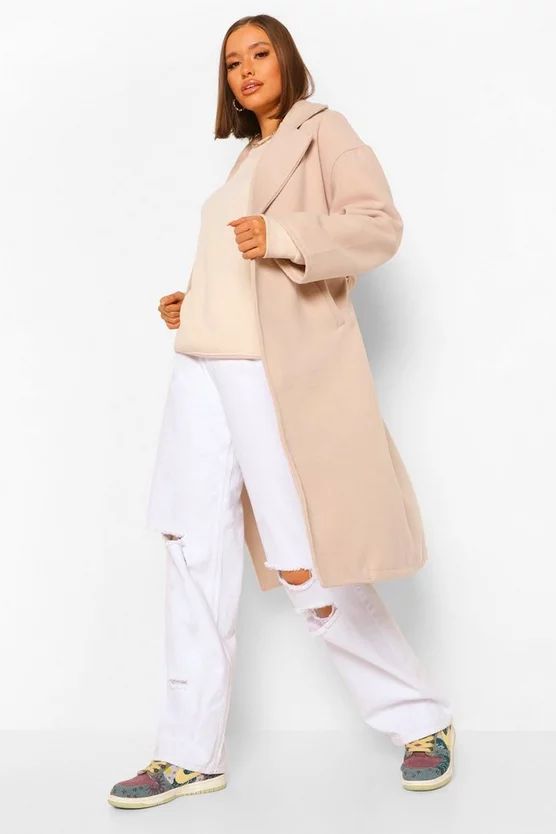 Double Breasted Belted Wool Look Coat | Boohoo.com (US & CA)