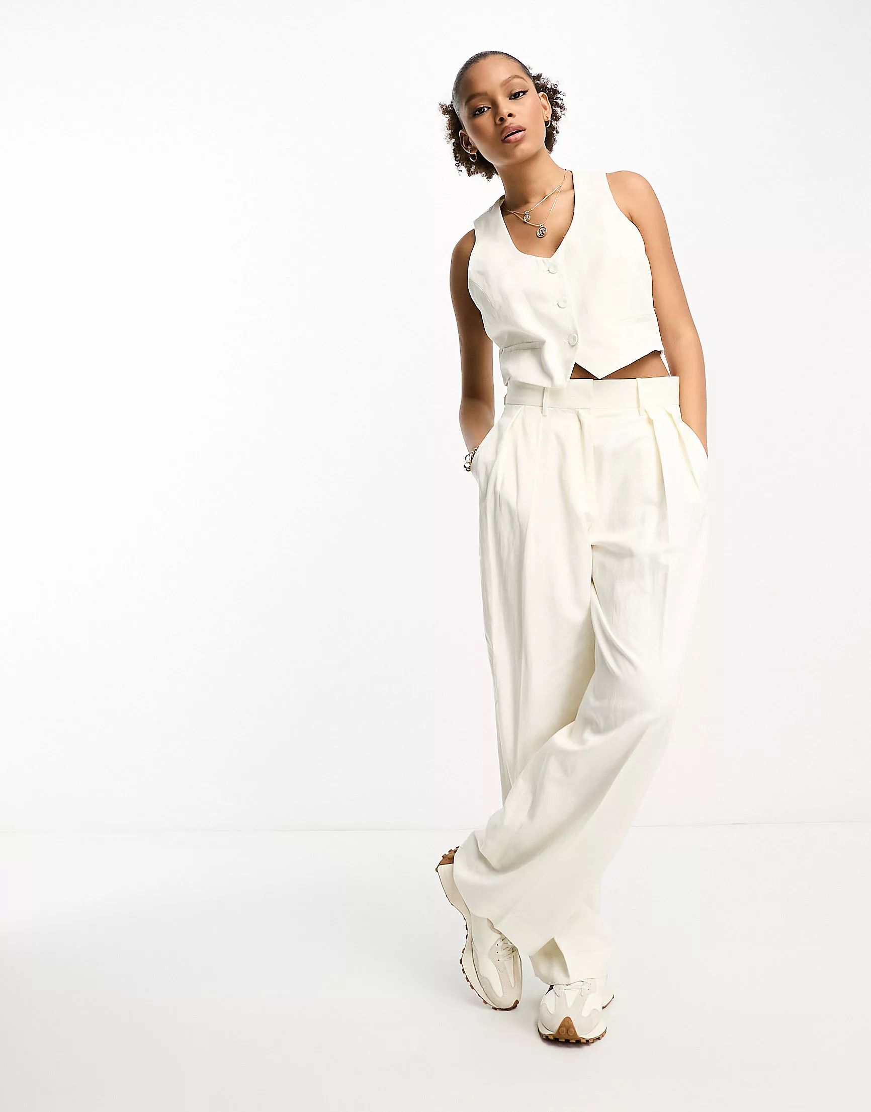 Mango co-ord trousers in white | ASOS (Global)