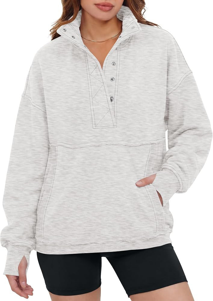 Locachy Women's Casual Oversized Button Henley Neck Sweatshirt Long Sleeve Pullover Tops 2026 Fal... | Amazon (US)