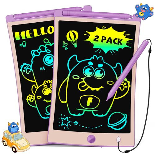 TEKFUN 2 Pack LCD Writing Tablet with Pen Cord, 8.5in Erasable Doodle Board Mess Free Drawing Pad for Kids, Car Trip Educational Toys Birthday for 3 4 5 6 7 Girls Boys (2*Purple) | Amazon (US)