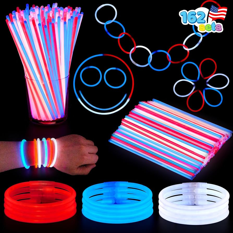 JOYIN 72 Pcs 4th of July Glow Sticks with connectors, Red White Blue Glow in the Dark Bracelets f... | Amazon (US)