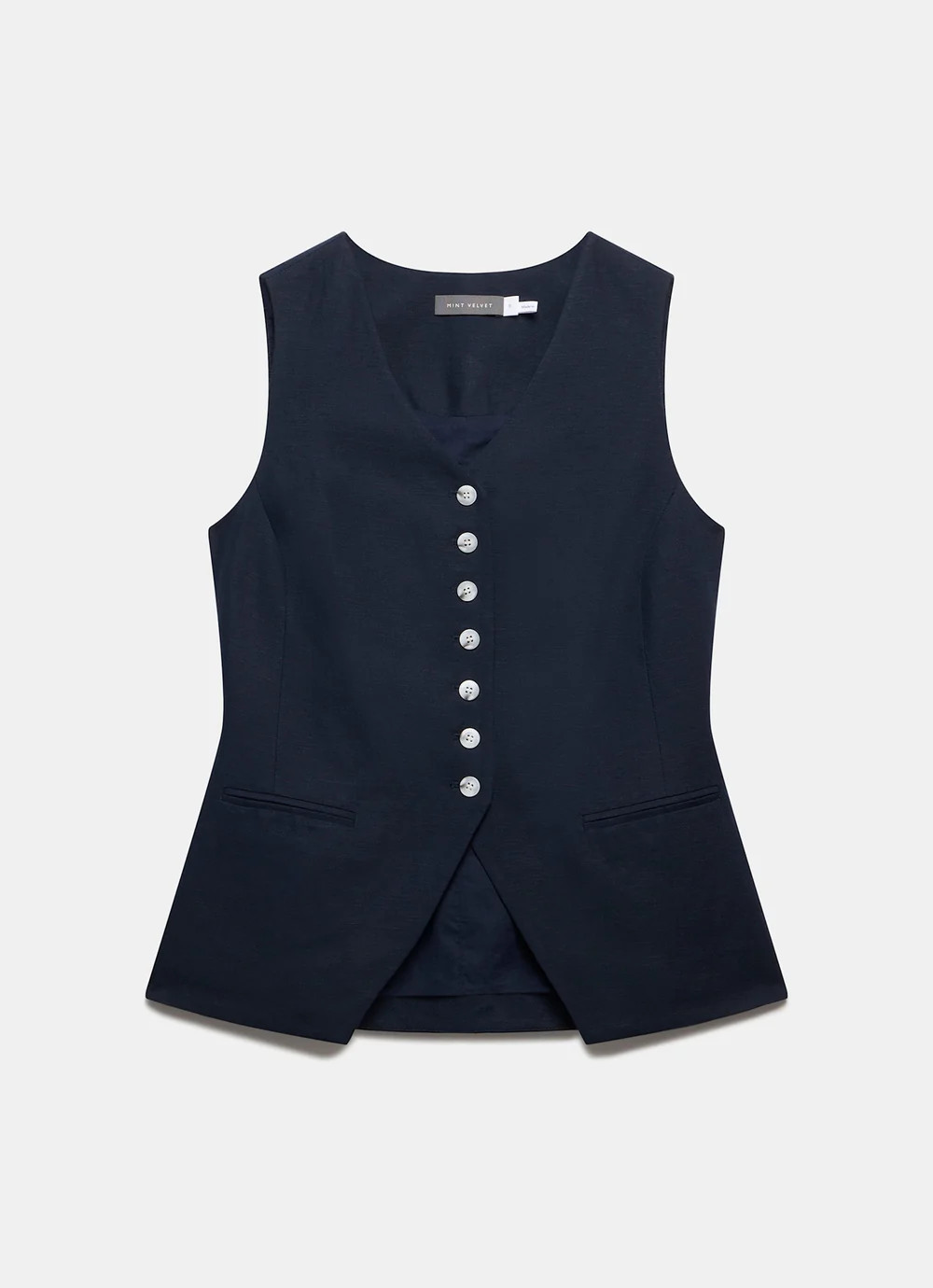 Navy Longline Linen Blend Waistcoat | Mint Velvet