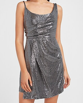 Sequin Asymmetrical Draped Sheath Dress | Express