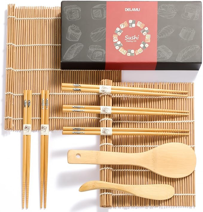 Sushi Making Kit, Delamu Bamboo Sushi Mat, Including 2 Sushi Rolling Mats, 5 Pairs of Chopsticks,... | Amazon (US)