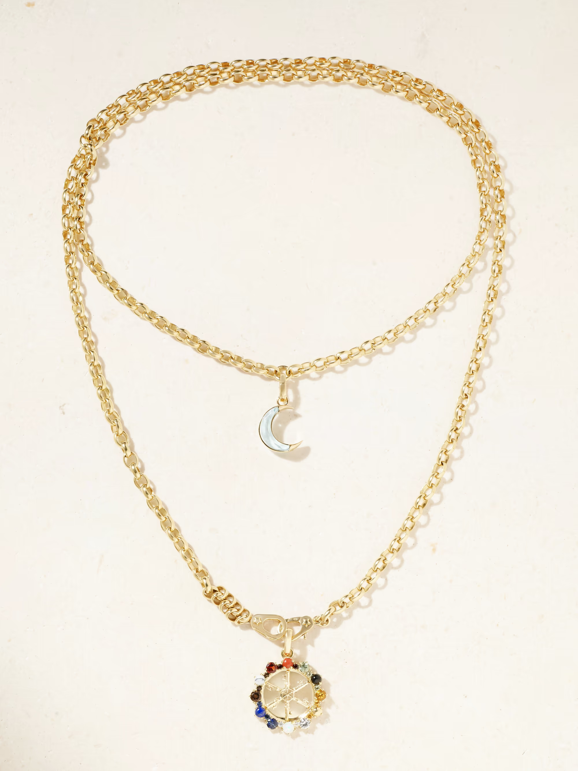 Inner Light Astrology Crescent Karma Heavy Belcher Sister Hook 18-karat gold multi-stone necklace | NET-A-PORTER (US)