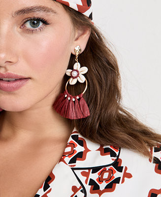 Gold-Tone Raffia Imitation Shell Floral Drop Earrings - Exclusive - On 34th | Alix Friedberg Caps... | Macy's