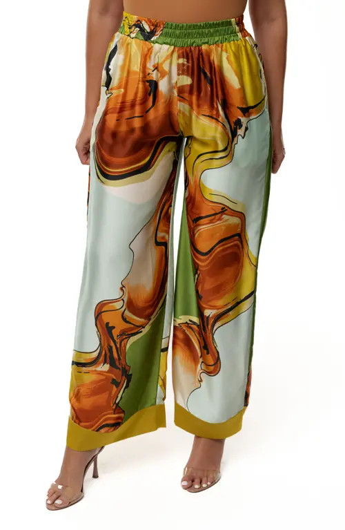 JLUXLABEL Jet Set Satin Wide Leg Pants in Green at Nordstrom, Size X-Large | Nordstrom