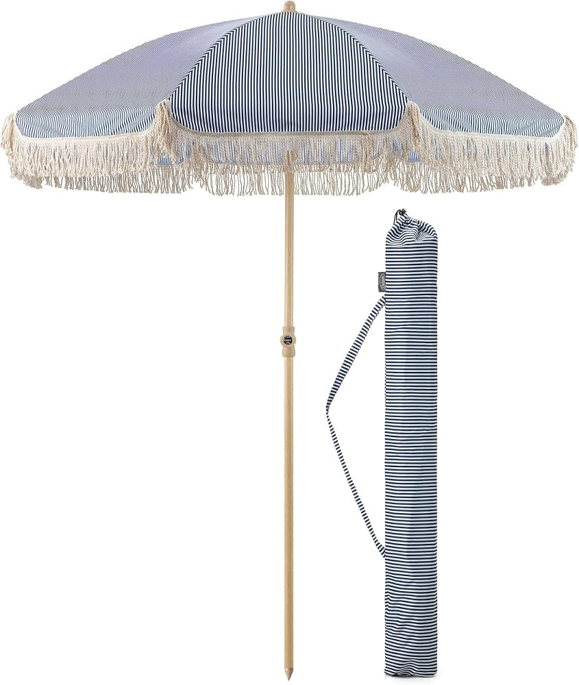 CHRISTOW Portable Garden Parasol with Tilt, 2m Cotton Tassel Beach Umbrella, Outdoor Patio Sunsha... | Amazon (UK)