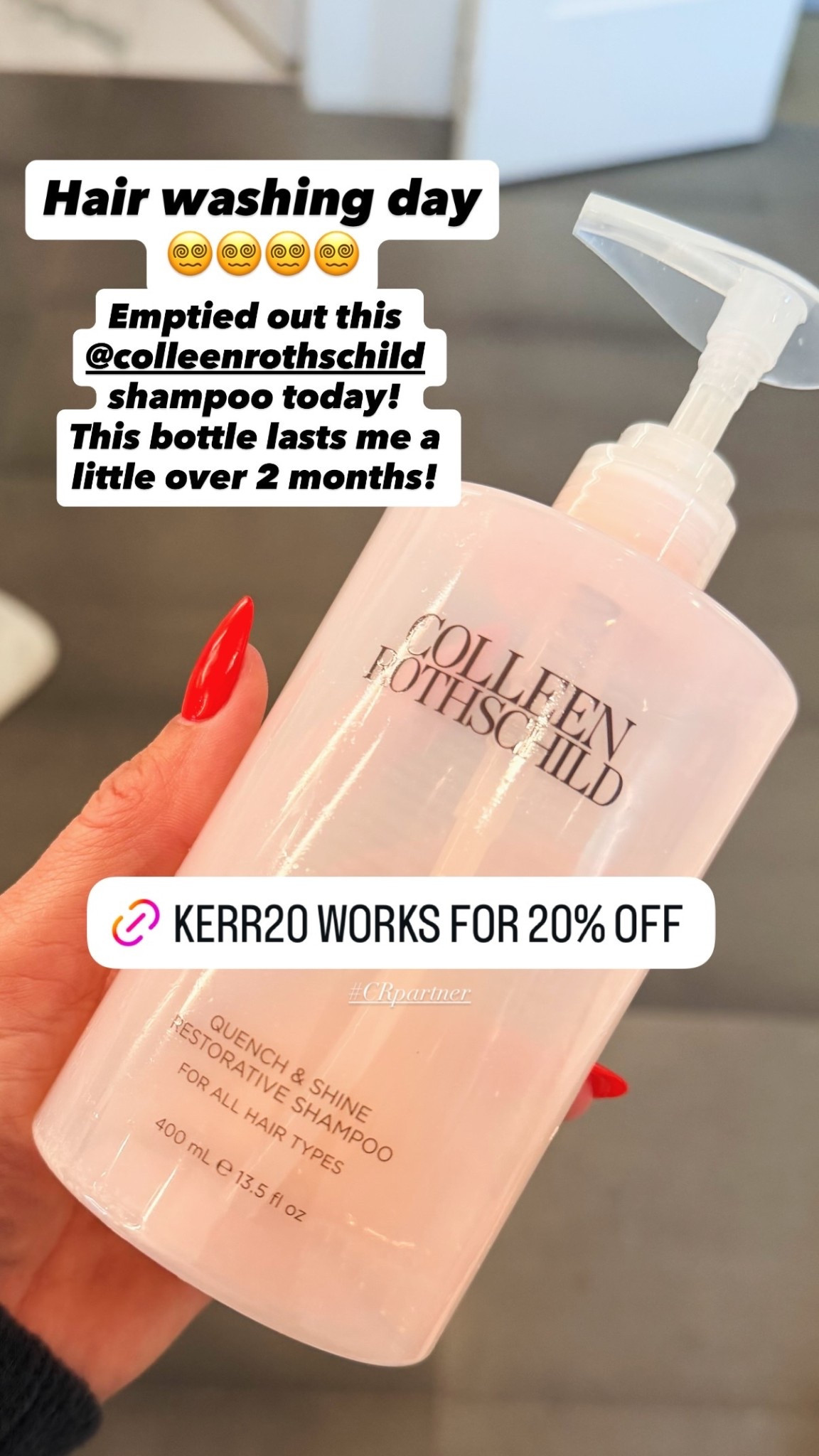 Hair washing day 😵‍💫😵‍💫😵‍💫😵‍💫 Emptied out this @colleenrothschild shampoo today! This bottle lasts me a little over 2 months!  KERR20 always works for 20% off site wide  

#LTKselfcare #LTKmorningroutine #LTKBeauty
