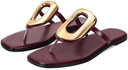 Flip-Flops for Women Thong Sandals Flat Slip on Slides Beach Comfort Open Square Toe Ladies Slipp... | Amazon (US)