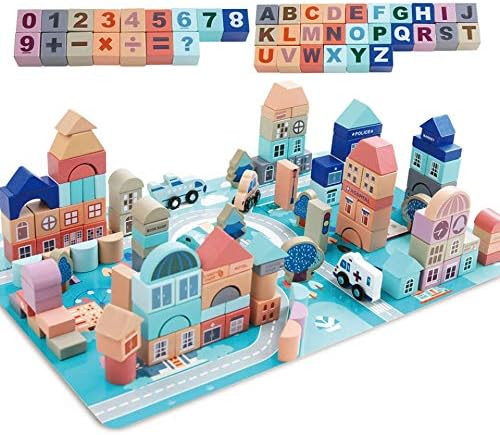 Mochoog Wooden Building Blocks Set, 133 Pieces Educational Construction ABC/123 Blocks for Kids, ... | Amazon (US)