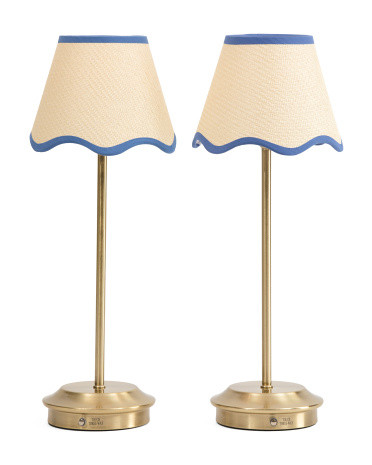2pk 18in Rechargeable Brass Plated Table Lamps With Rattan Shade | Metal | Marshalls
