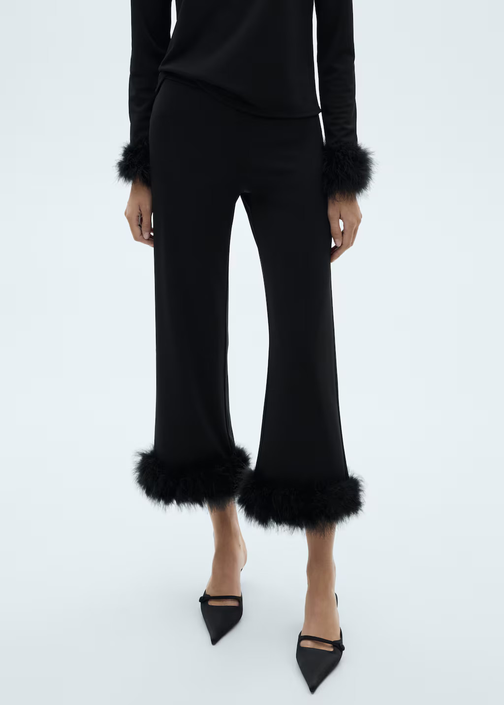 Cropped trousers with feather detail - Women | MANGO USA | Mango (US/MX/AU)