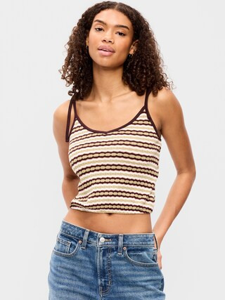 Sleeveless Pointelle Tie-Strap Tank Top | Old Navy (US)
