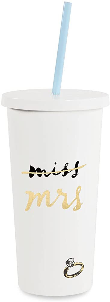 Kate Spade New York Bridal Insulated Tumbler with Reusable Straw, 20 Ounces, Miss to Mrs. (White) | Amazon (US)