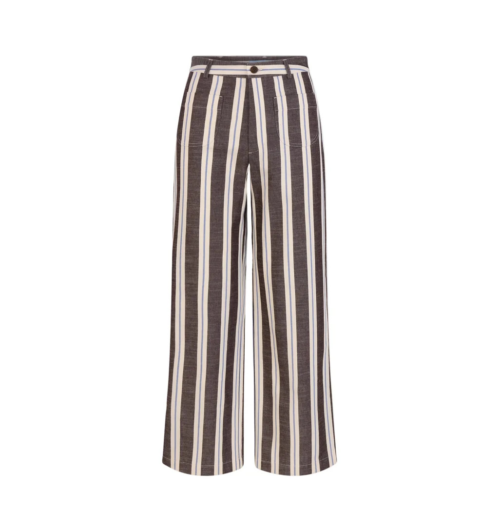 The Mindy Pant in Coln Ticking Stripe Chocolate | Over The Moon