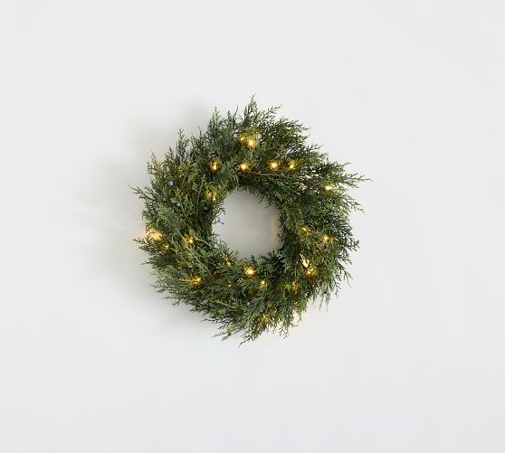 Faux Lit Juniper Berry Wreath & Garland | Pottery Barn (US)