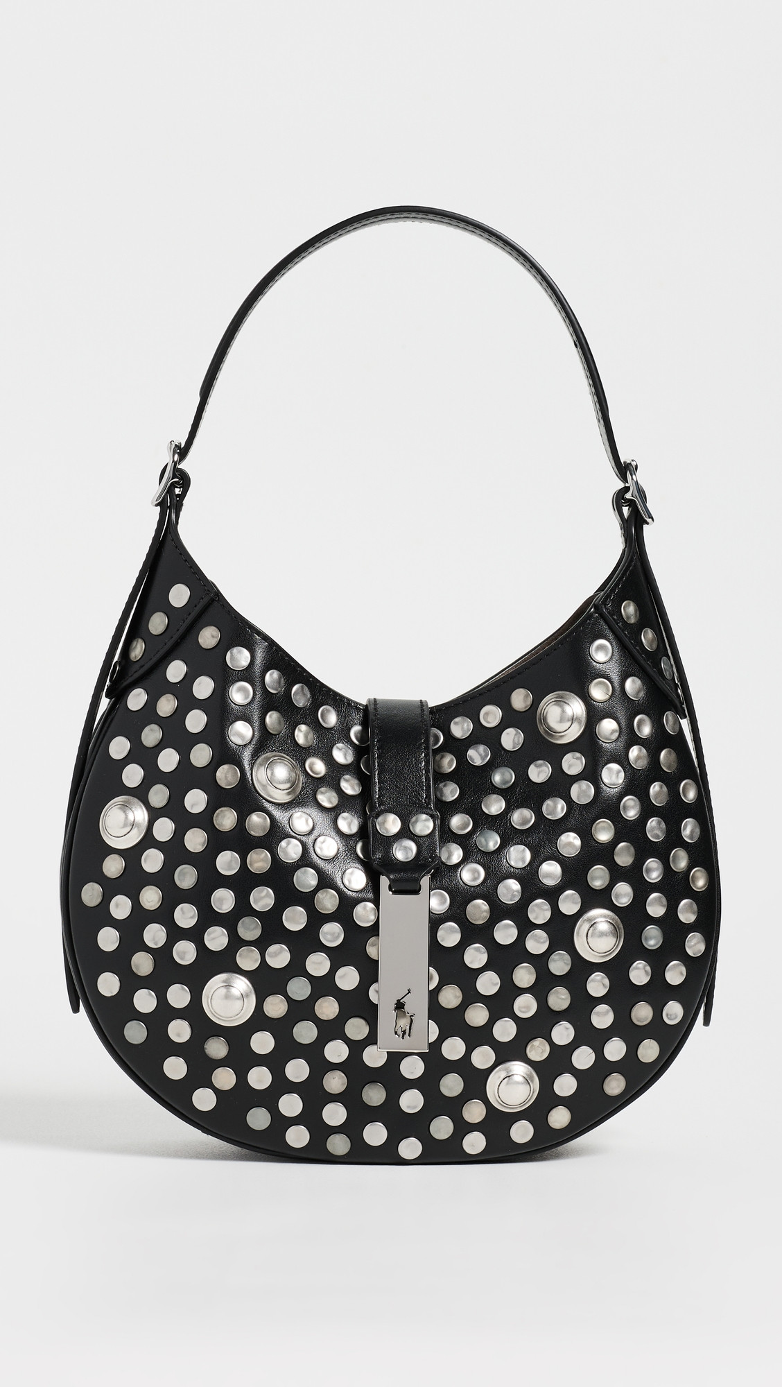 Polo Ralph Lauren Studded Leather Shoulder Bag Black One Size | Shopbop