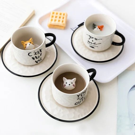 3D Coffee Mug Cute Animal Inside Cat Cup Cartoon Ceramics | Etsy | Etsy (US)
