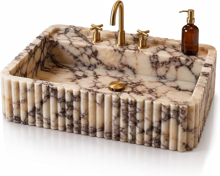 Calacatta Viola Marble Sink \u2013 Hand-Carved Floating Stone Basin | Custom Size Vessel Sink | W... | Amazon (US)