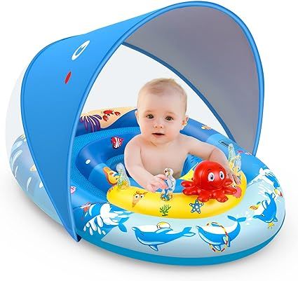 EZIGO Baby Pool Float with Canopy UPF50+ Sun Protection, Inflatable Kids Pool Float with Ocean An... | Amazon (US)