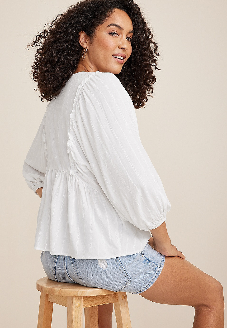 Eyelet Ruffle Trim Blouse | Maurices