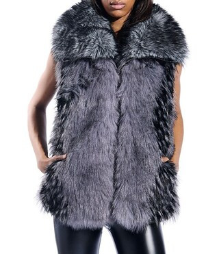 Azalea Wang Vanesa Raccoon Pattern Faux Fur Shawl Collar Oversize Zip Front Vest | Dillard's | Dillard's