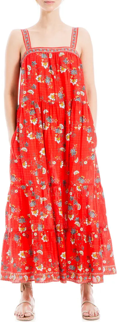 MAX STUDIO Floral Tiered Cotton Blend Maxi Dress | Nordstromrack | Nordstrom Rack