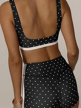 Polka Dots Workout Sets for Women 2 Piece Yoga Outfits Sports Bra High Waist Biker Shorts Activew... | Amazon (US)
