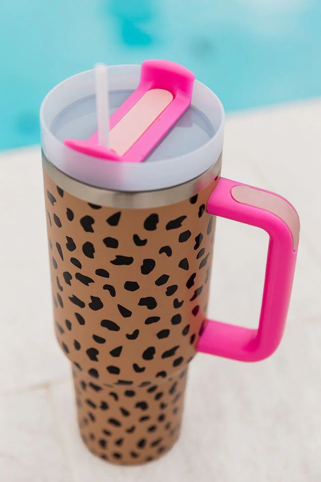 Sippin' Pretty In Nina Leopard 40 0z Drink Tumbler With Lid And Straw | Pink Lily