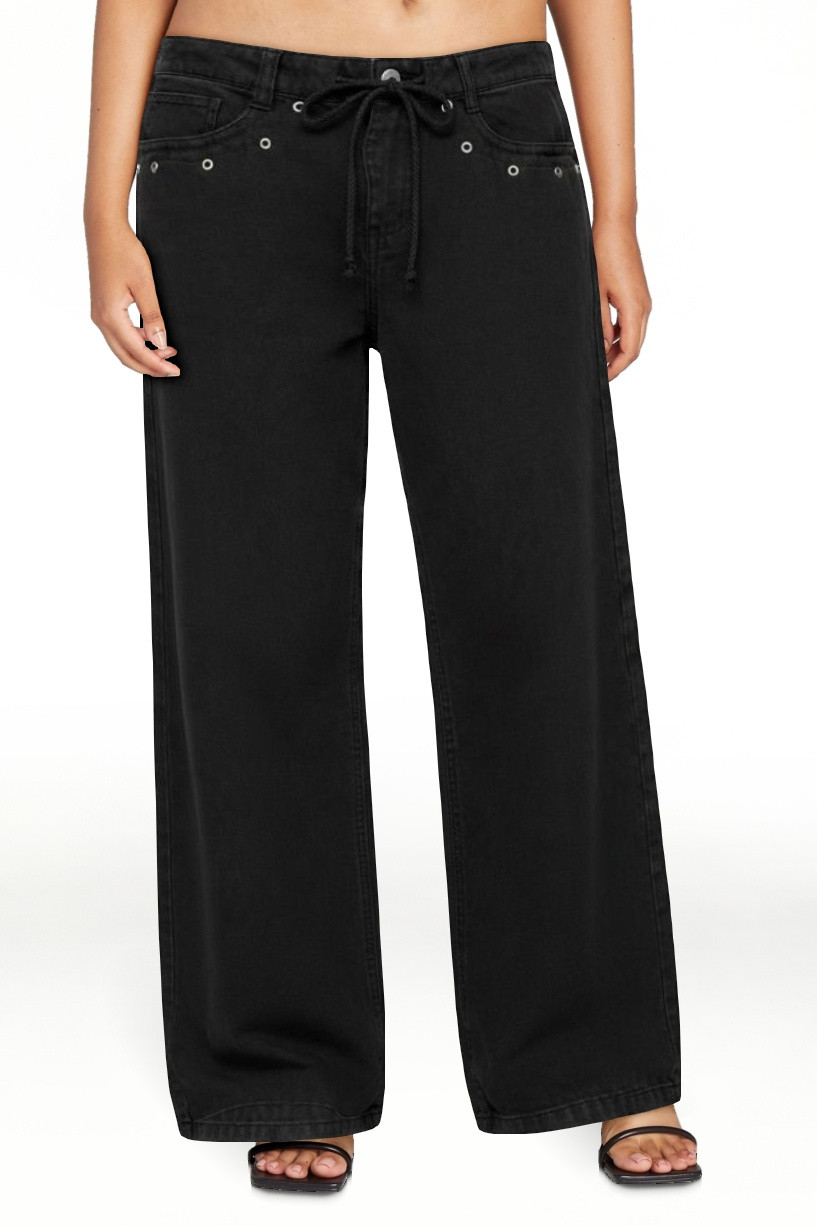 No Boundaries Drawstring Grommet Wide Leg Jean, 32" Inseam, Women's | Walmart (US)
