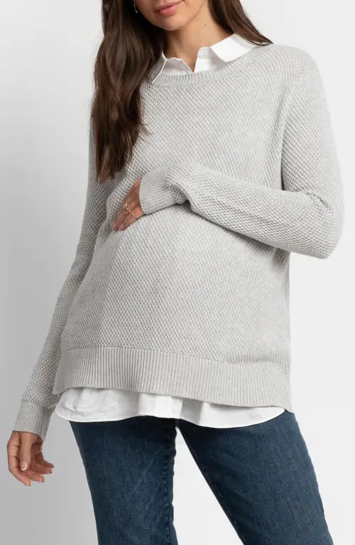 Seraphine Crewneck Maternity Sweater & Button-Up Shirt Set in Grey at Nordstrom, Size X-Large | Nordstrom