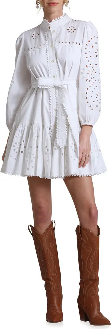 Avec Les Filles Eyelet Tie Belt Long Sleeve Mini Shirtdress | Nordstrom | Nordstrom