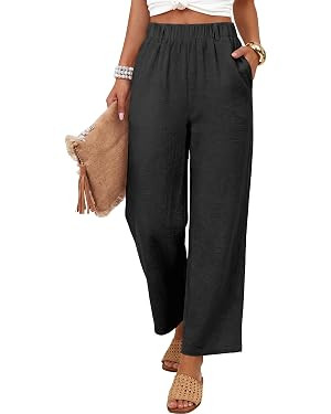 ANRABESS Womens Summer Pants,Elastic Waist Wide Leg Lightweight,Casual for Office & Travel,Lounge... | Amazon (US)