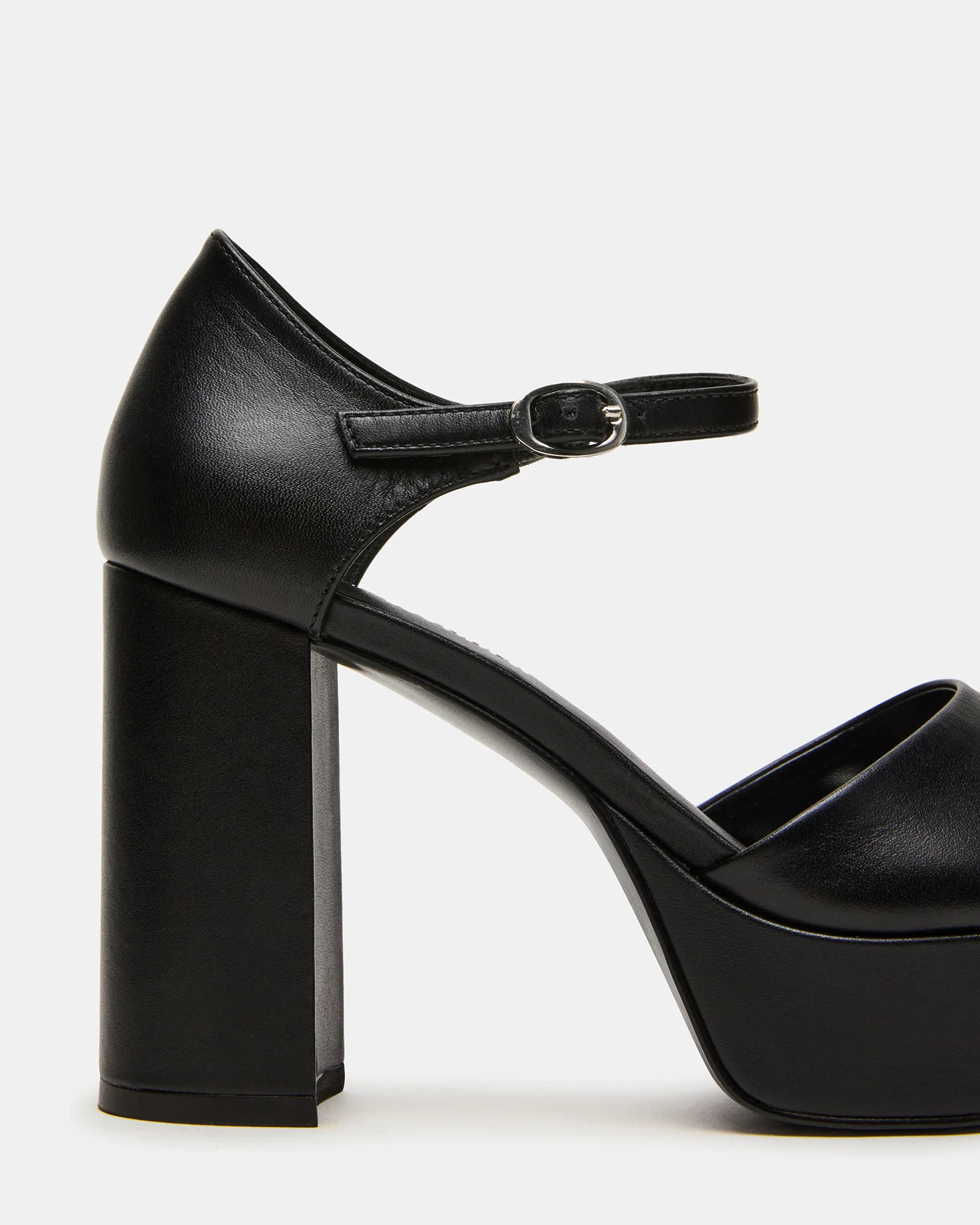 LONDON Black Leather Platfrom Block Heel Square-Toe Women's Heel | Steve Madden (US)