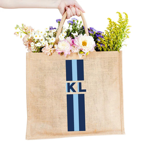 Stripe Shadow Monogram Jute Carryall | Sprinkled With Pink