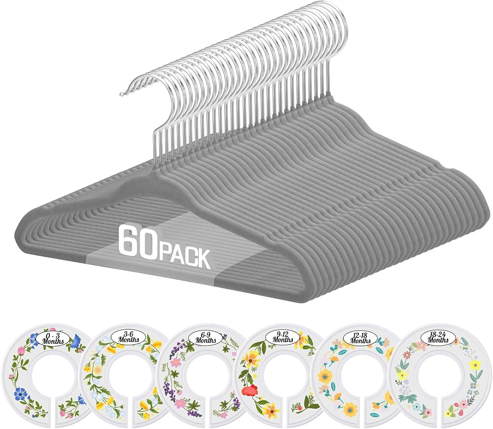 60 Pack Baby Hangers for Closet, ZOUTOG Velvet Hangers with 6 Baby Closet Dividers for Infant Tod... | Amazon (US)