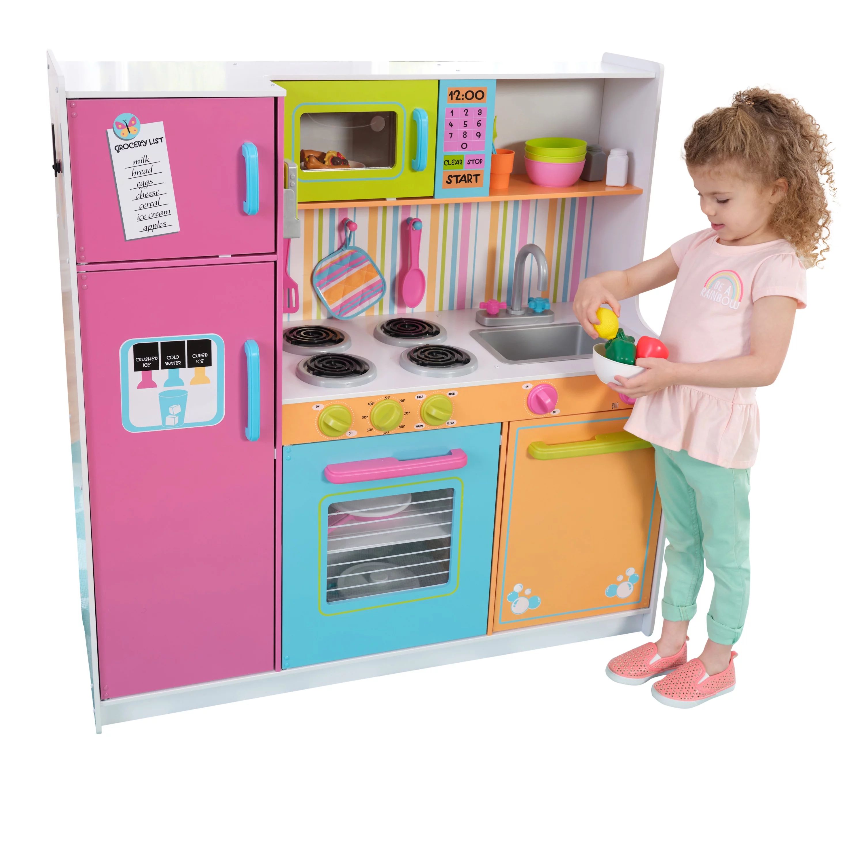 KidKraft Deluxe Big and Bright Wooden Play Kitchen with Play Phone, Neon Colors - Walmart.com | Walmart (US)