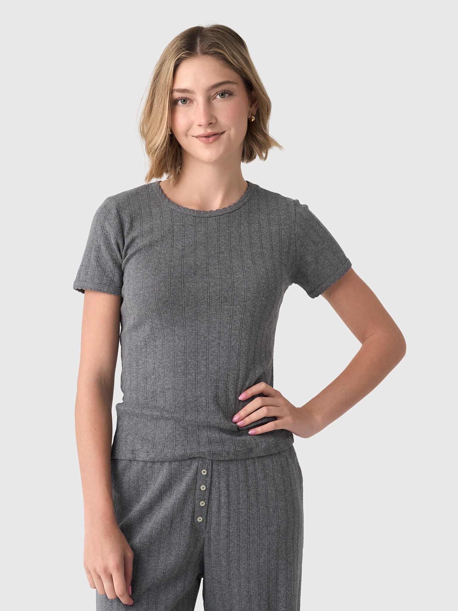 LESET
                      
                     Women's Pointelle Slim Fit Tee | Saint Bernard