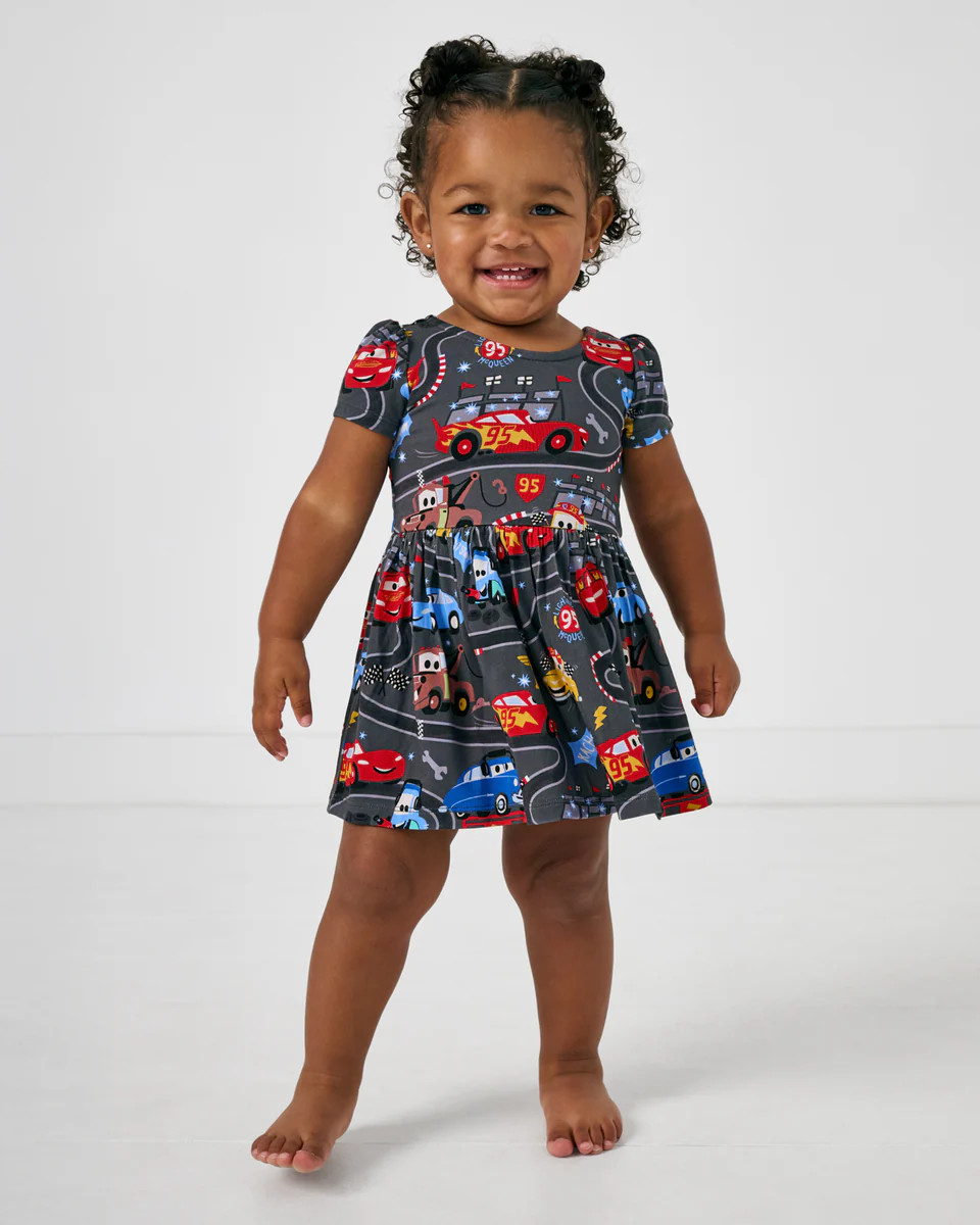 Pixar Cars Piston Cup Bow Back Skater Dress with Bodysuit | Little Sleepies