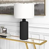 Carlina 25" Tall Ceramic Table Lamp with Fabric Shade in Matte Black/White | Amazon (US)