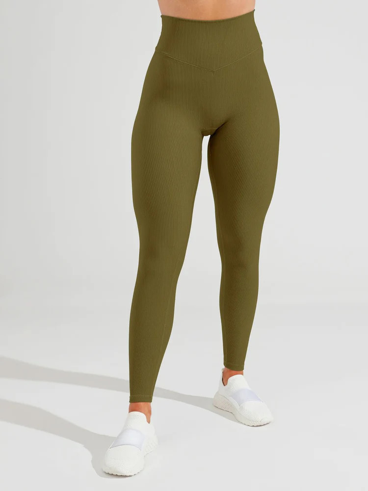 Material Girl Ribbed Legging - Grounded Dark Olive | Buffbunny