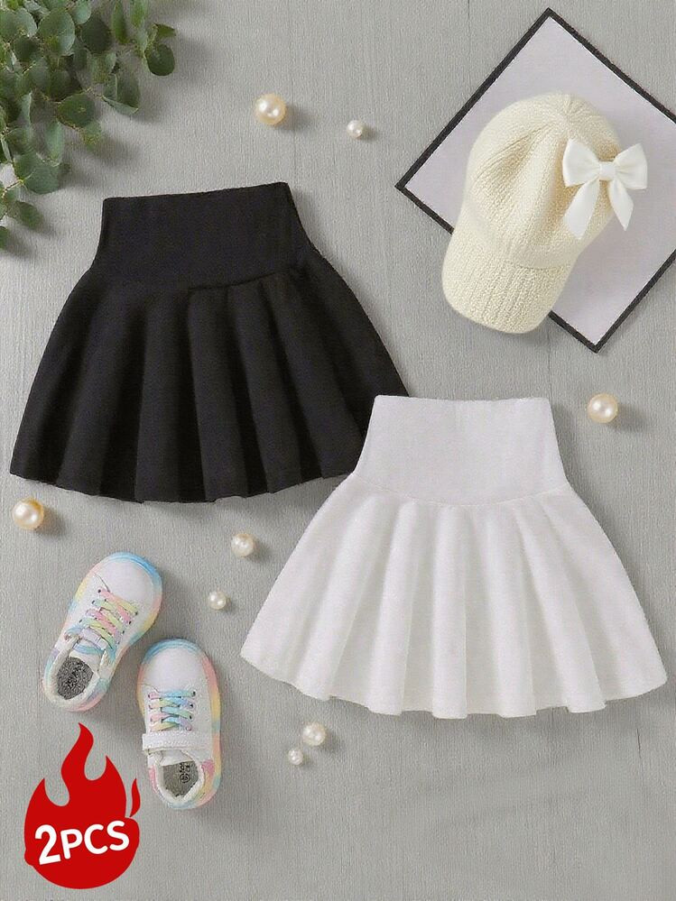 Children's School Uniform, 2 Pieces Of Summer Loose Retro High Waisted A-Line Skirt For Young Girls, Warm Moments | SHEIN