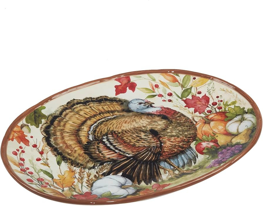 Harvest Blessings Ceramic Oval Turkey Platter – The perfect showpiece for Thanksgiving, this fe... | Amazon (US)