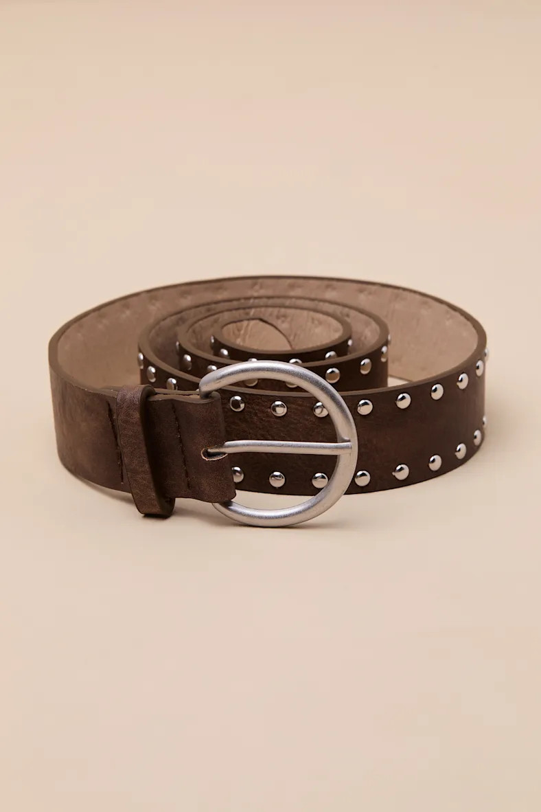 Rorah Brown Distressed Studded Belt | Lulus