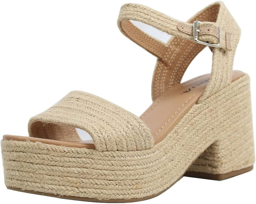 Soda Women's Castle Jute Open Toe Ankle Strap Platform Wedge | Amazon (US)