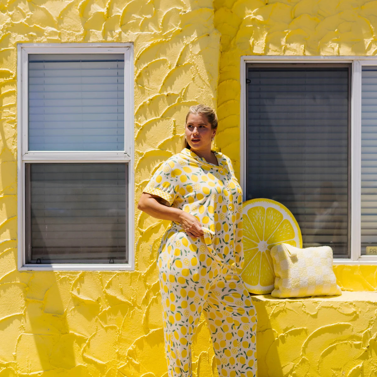 Adult Lemon Cropped PJ Set With Pockets | Staykation