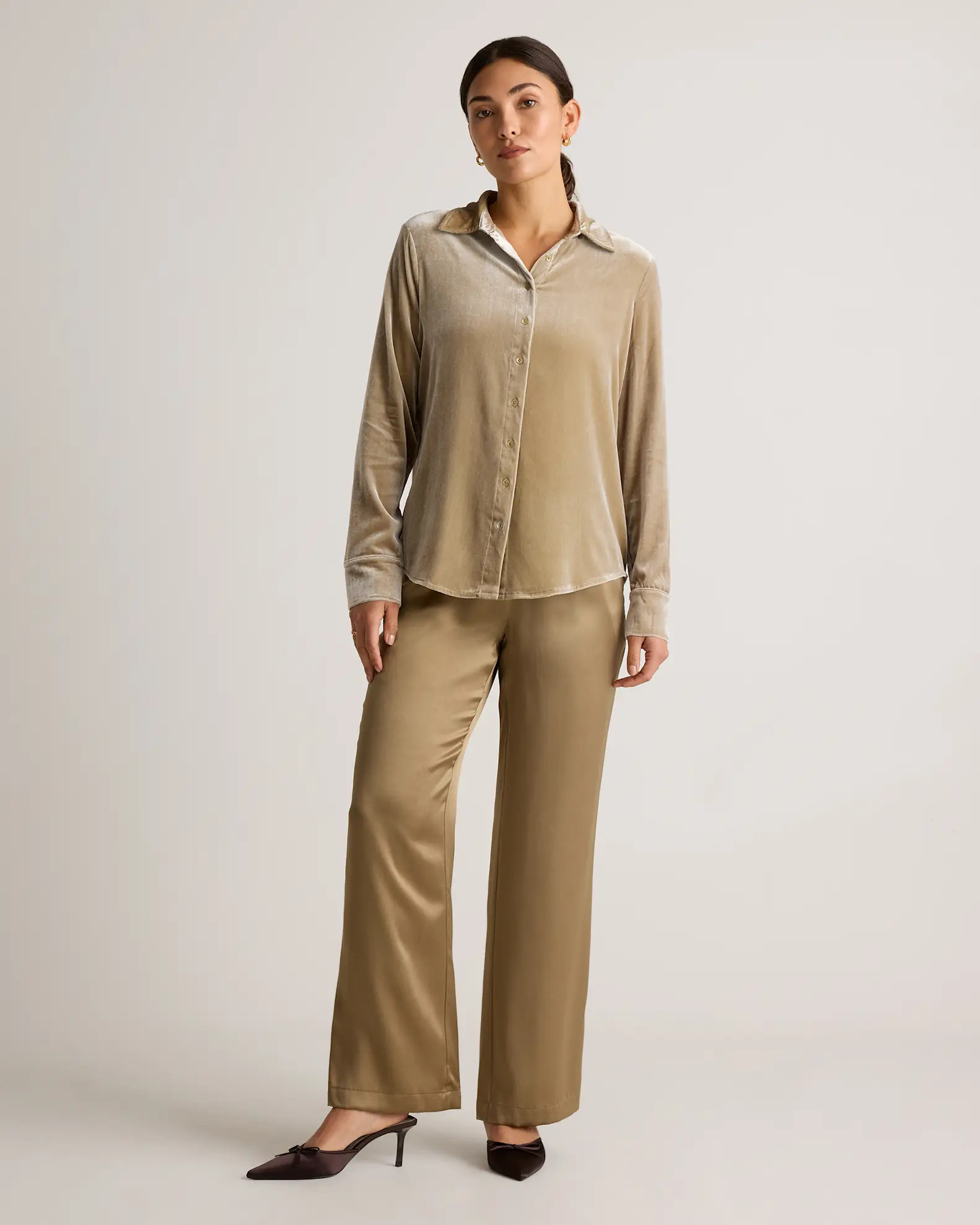 Stretch Silk Velvet Long Sleeve Shirt | Quince